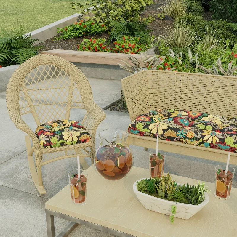 18" x 18" Multicolor Floral Contoured Outdoor Wicker Seat Cushion - Set of 2 - 18'' L x 18'' W x 4'' H