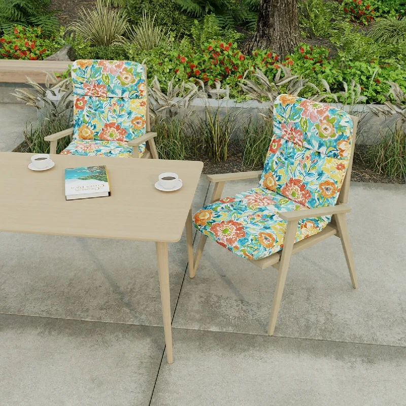 22" x 45" Multicolor Floral Outdoor Chair Cushion with Ties and Loop - 45'' L x 22'' W x 5'' H