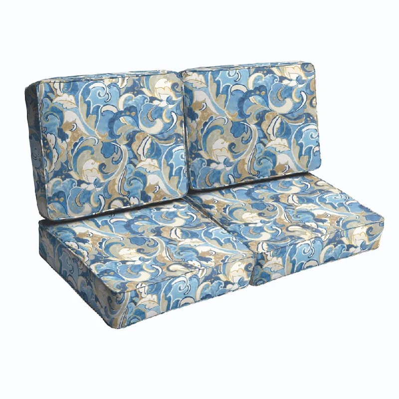 Blue Grey Abstract Indoor/ Outdoor Corded Loveseat Cushion Set