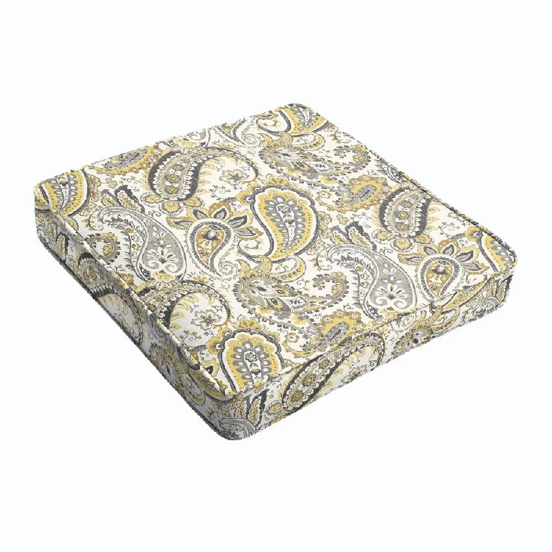 Grey Gold Paisley Square Cushion - Corded