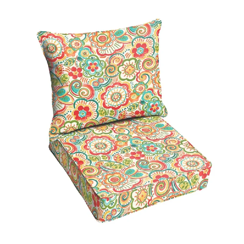 Red Rio Floral Indoor/ Outdoor Corded Chair Cushion And Pillow Set