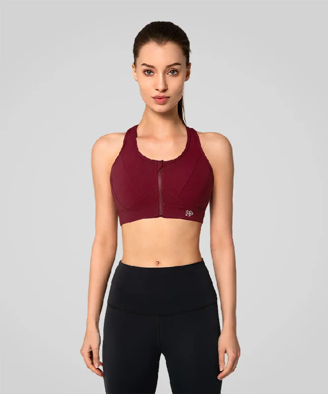 Enfold Zip Front Mesh Racerback Padded Running Bra | Women's High Support Sports Bra