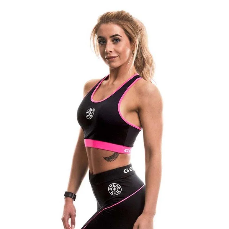 Golds Gym Ladies Sports Crop Top - Black-Pink