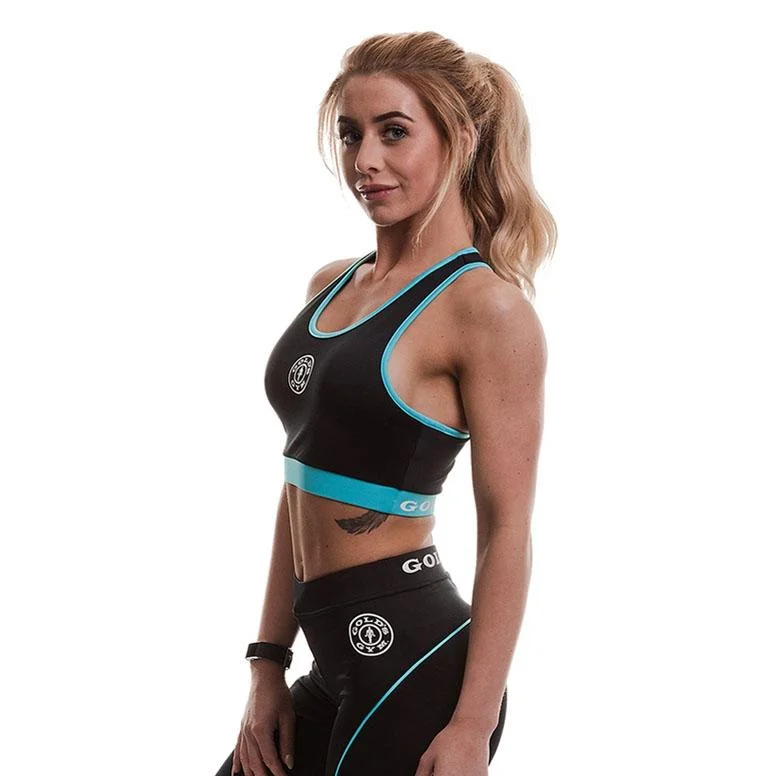 Golds Gym Ladies Sports Crop Top - Black-Turqoise