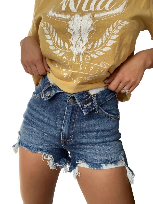 Fold Over Short Shorts In Medium Wash