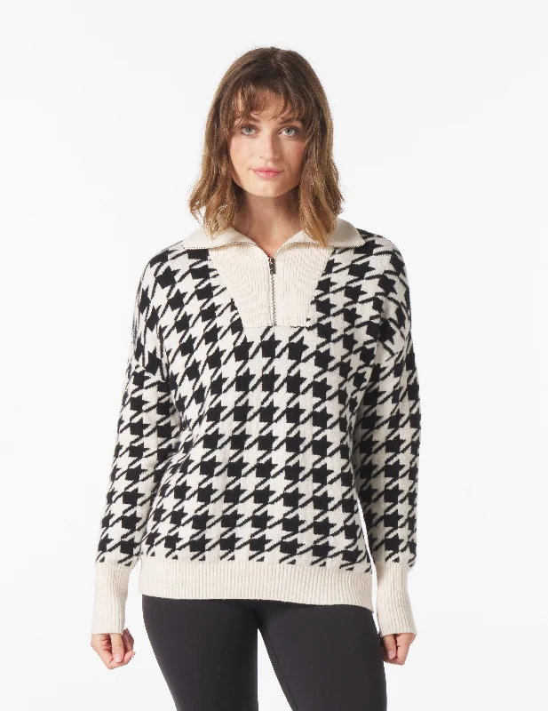 Elevated 1/4 Zip: Black/Oatmilk Houndstooth