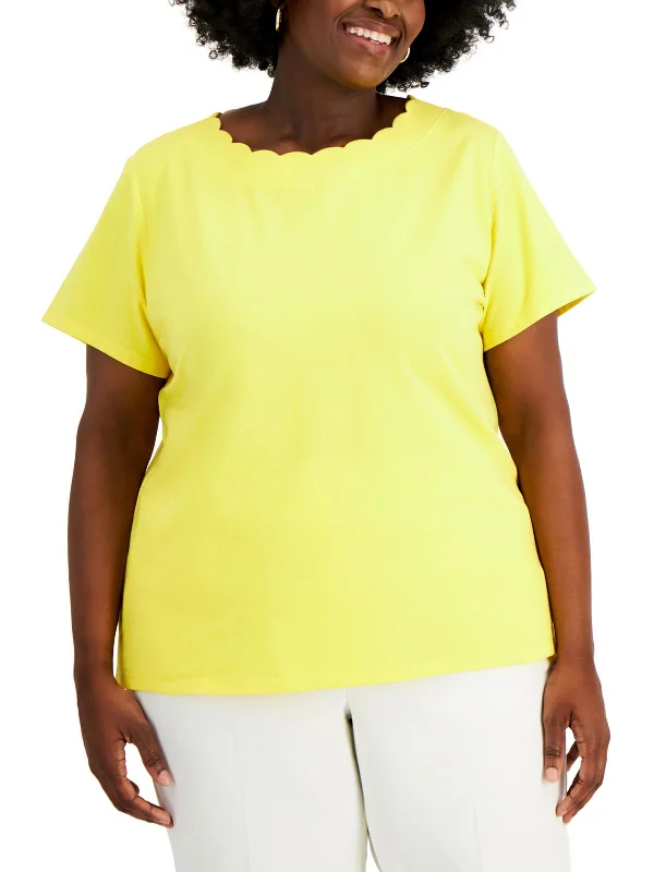 Plus Womens Scalloped Short Sleeve T-Shirt