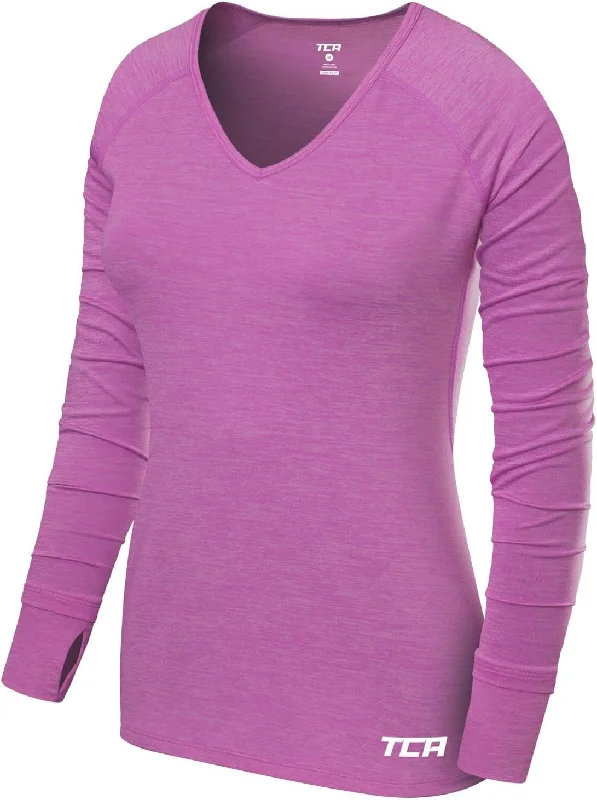 TCA Elle V-Neck Long Sleeve Womens Running Top - Purple