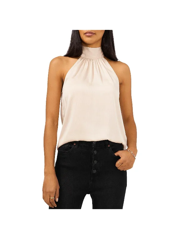 Womens Satin Tie Neck Halter Top