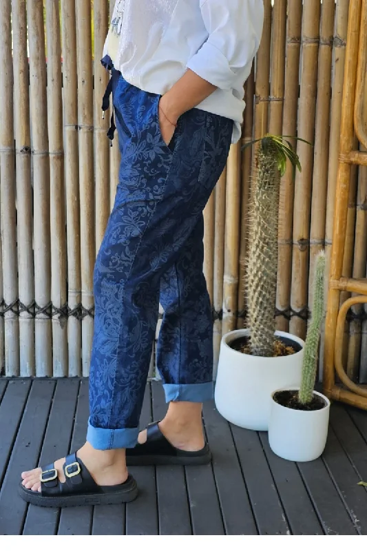 La Strada Stretch Cotton Elastane Jogger Navy