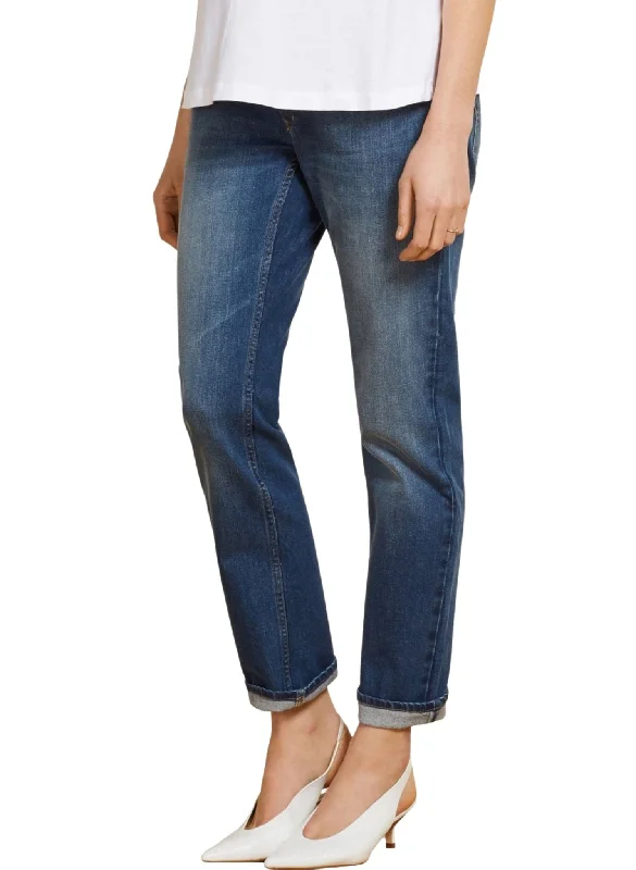 Over the Bump Maternity Boyfriend Jeans - Washed Indigo