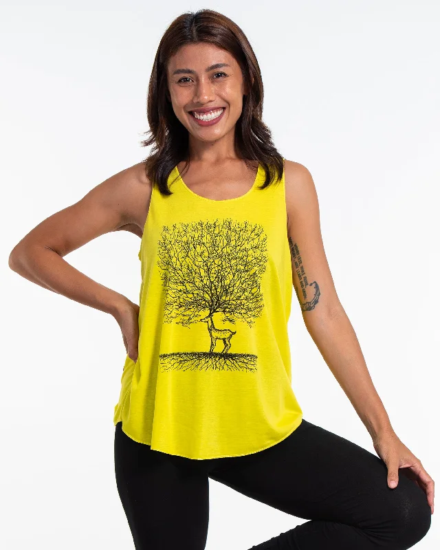 Womens Bambi Tree Tank Top in Yellow