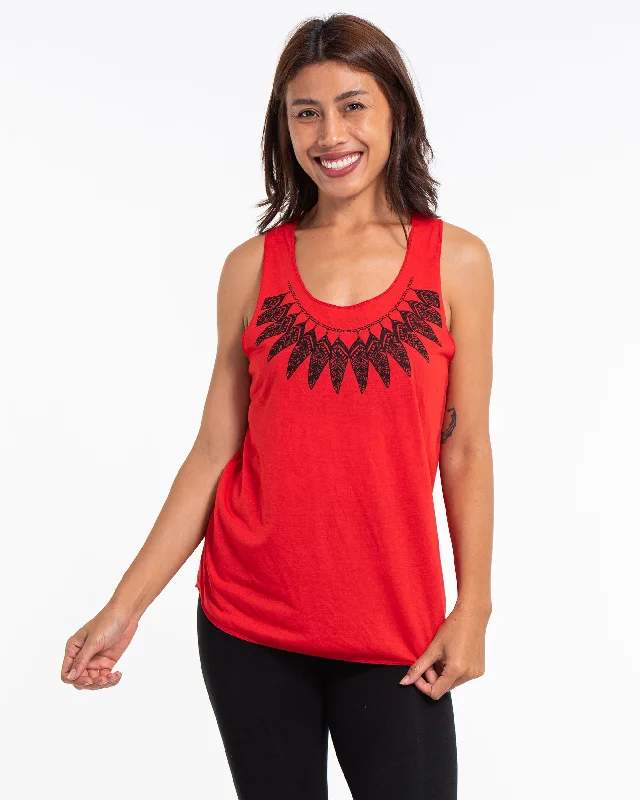 Womens Feather Necklace Tank Top in Red