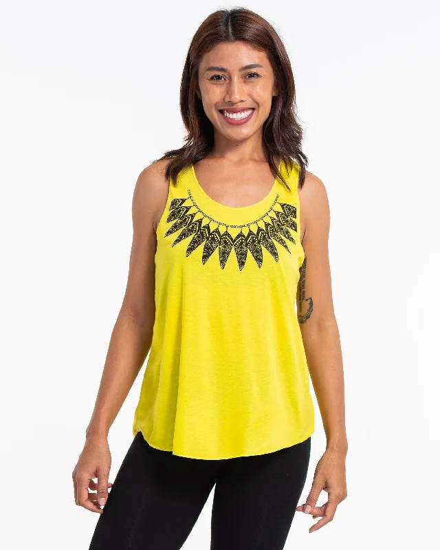 Womens Feather Necklace Tank Top in Yellow