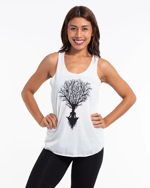 Womens Meditation Tree Tank Top in White