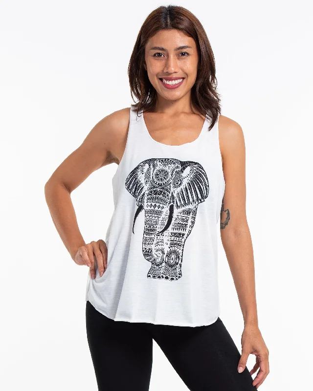 Womens Regal Elephant Tank Top in White