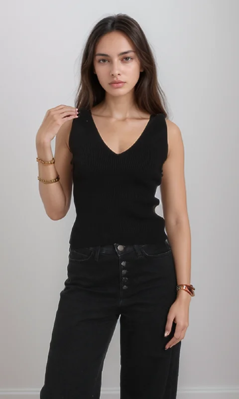 Women Fitted Knit Top (Black)