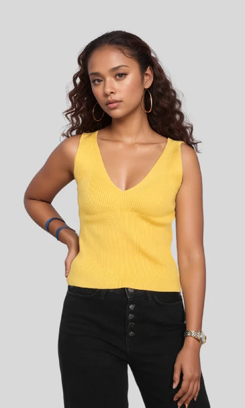 Women Fitted Knit Top (Yellow)